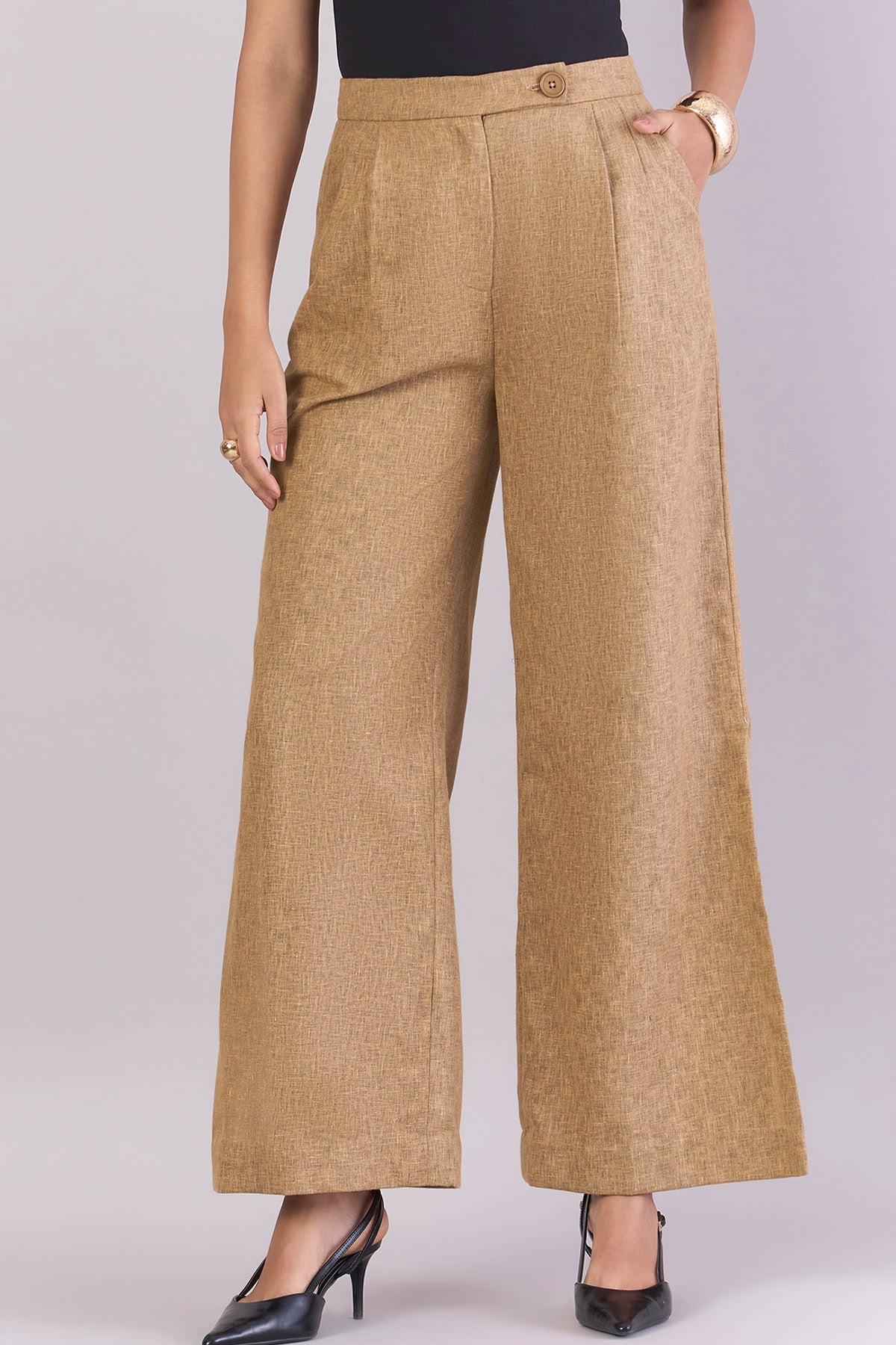 Buy Brown High-Waist Pleated Pants by PowerSutra for women online at ScrollnShops